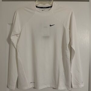 Nike Essential XL White Long Sleeve Dri-FIT Performance Top Black Swoosh UPF 40+